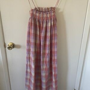 ALI GOLDEN Elastic Dress XS in Pink/Lilac Plaid